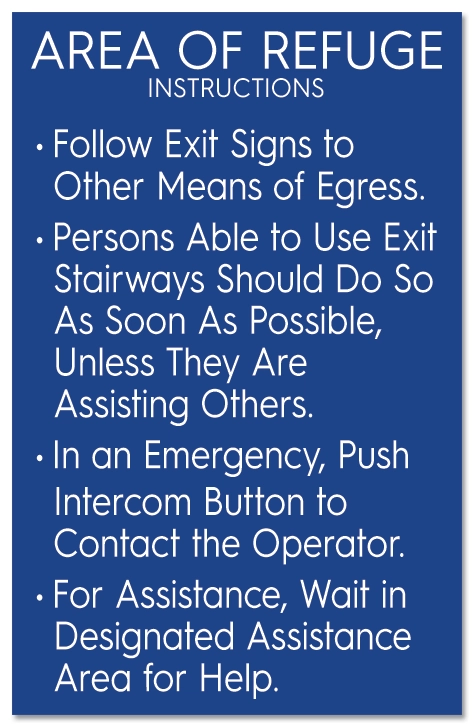 Area of Refuge Instructions Sign