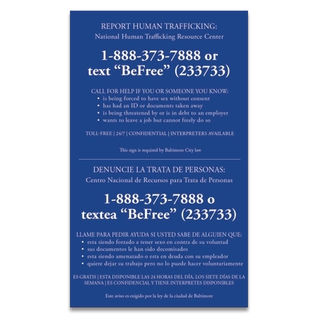 Baltimore, MD Large Human Trafficking Sign - Celtec