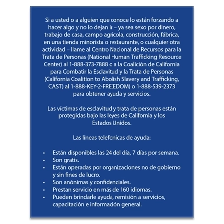 California Spanish Human Trafficking Notice