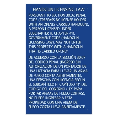 Handgun Licensing Law Sign (30.07) - Open Carry