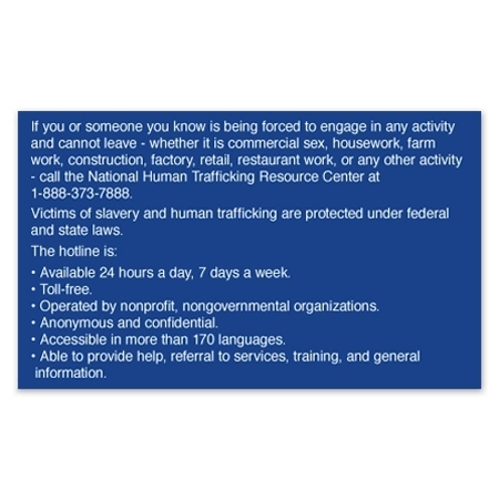 Human Trafficking Notice 3x5 Adhesive Maine New York