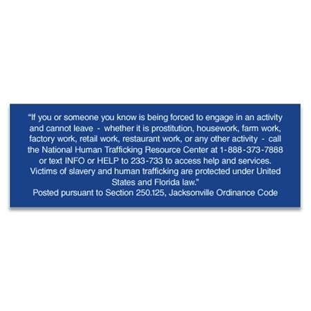 Jacksonville, Florida Human Trafficking Notice - Acrylic