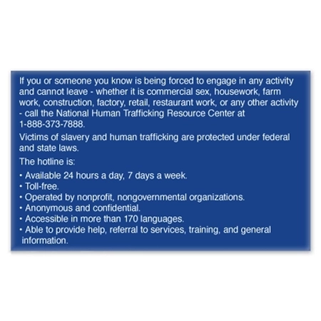 Maine & New York Human Trafficking Notice (3 Pack)