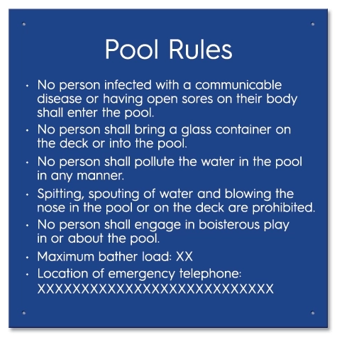 Ontario Canada Pool Rules Sign
