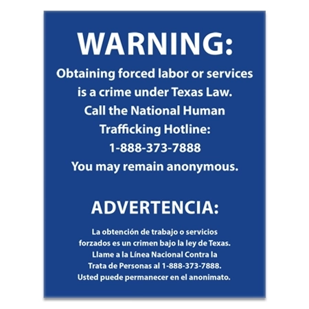 Texas Bilingual Human Trafficking Notice - Acrylic