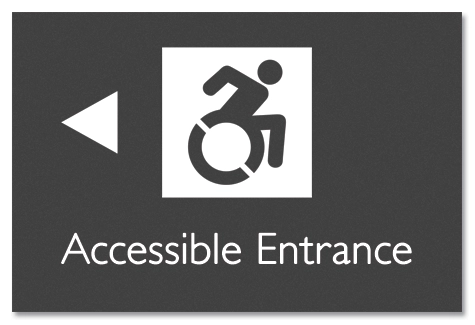 Accessible Entrance Sign w/Dynamic ISA Symbol & Left Arrow