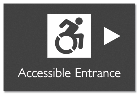 Accessible Entrance Sign w/Dynamic ISA Symbol & Right Arrow