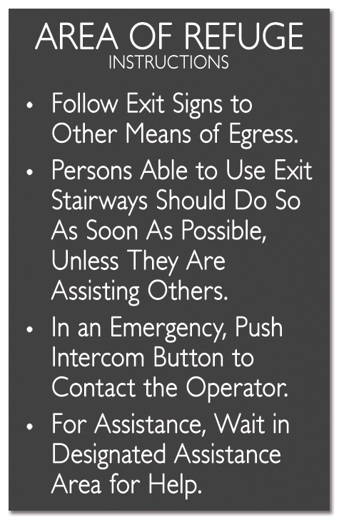 Area of Refuge Instructions Sign