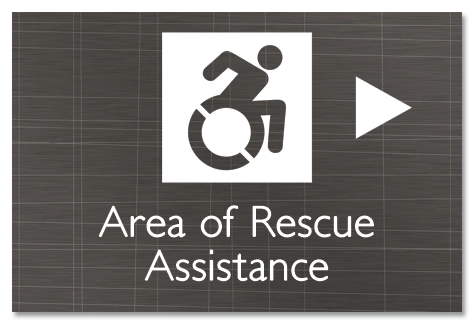 Area of Rescue Assistance Sign w/Dynamic ISA Symbol & Right Arrow