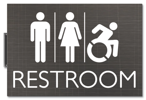 Restroom Flag Sign w/Male/Female/Dynamic ISA Symbols