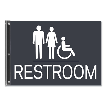 Restroom Flag Sign w/Unisex & ISA Symbols