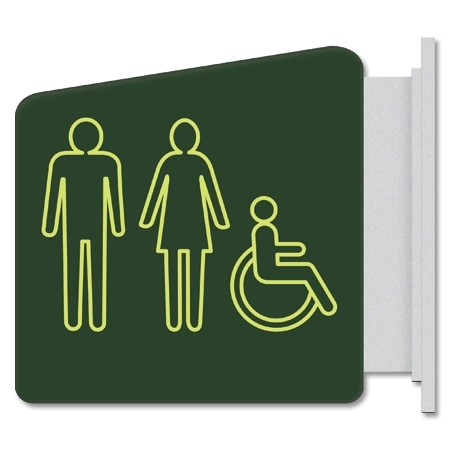 Restroom Flag Sign w/Unisex & ISA Symbols