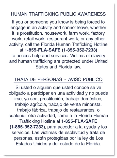 Florida Bilingual Human Trafficking Sign