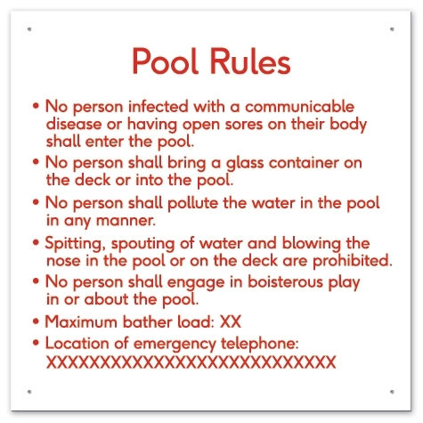 Ontario Canada Pool Rules Sign
