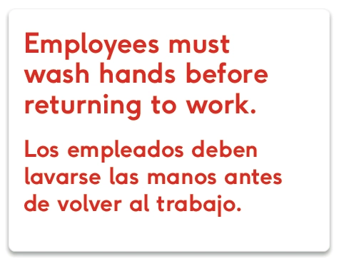 Public/BOH Restroom "Employees must wash hands..." Eng/Sp