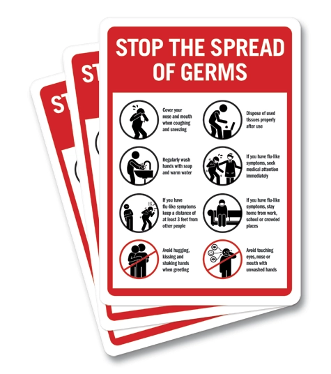 Stop The Spread of Germs Sign - Vinyl - 3 Pack