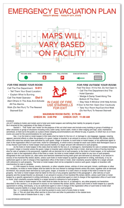 3-Color Guest Room Evacuation Map (Vertical) - Acrylic