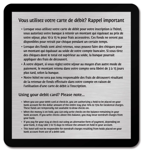 NEW Debit Card Plaque - Wall Mount - French/English