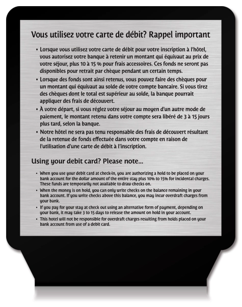 NEW Debit Card Plaque w/Easel - French/English