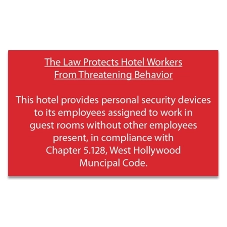 West Hollywood CA Housekeeper Protection Notice - Acrylic - 4 Pk