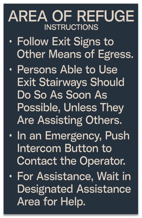 Area of Refuge Instructions Sign