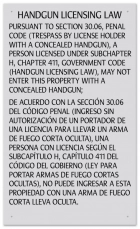 Handgun Licensing Law Sign (30.06) - Concealed