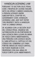 Handgun Licensing Law Sign (30.07) - Open Carry
