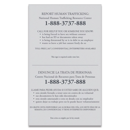 Maryland Large Human Trafficking Notice - Acrylic
