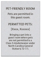North Carolina Pet-Friendly Room Sign - (Pack of 10)
