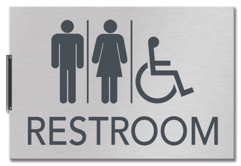 Restroom Flag Sign w/Unisex & ISA Symbols