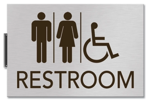 Restroom Flag Sign w/Unisex & ISA Symbols