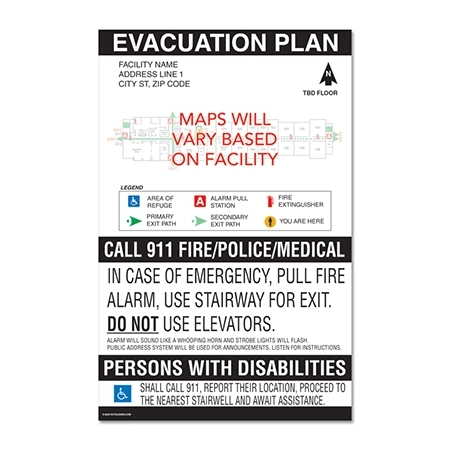 CA Stair/Elevator/Entrance Evac Map - Large - Acrylic