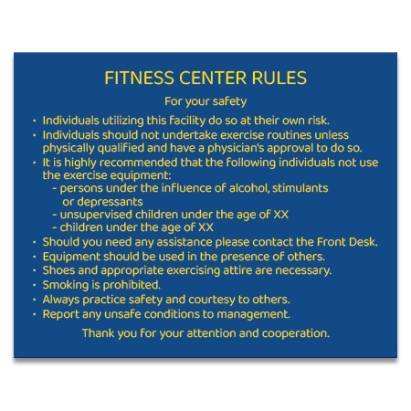 Fitness Center Rules Sign