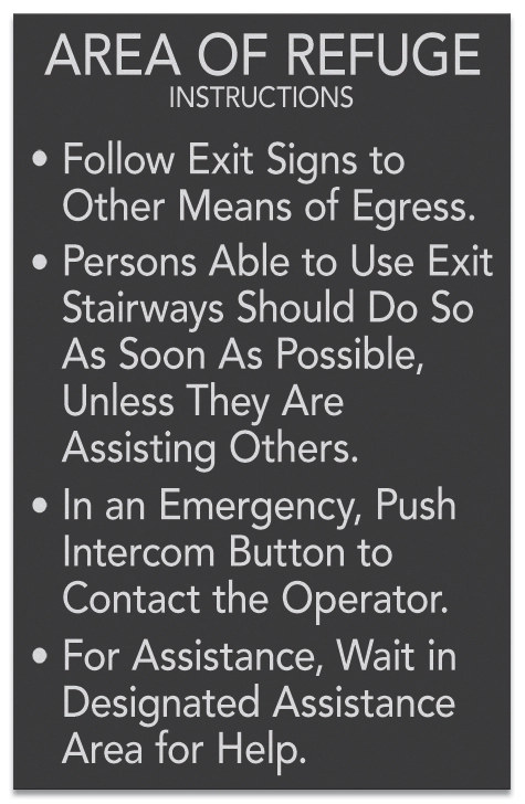 Area of Refuge Instructions Sign