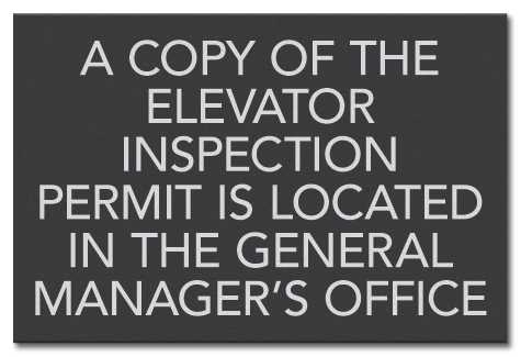 Elevator Inspection Permit Sign