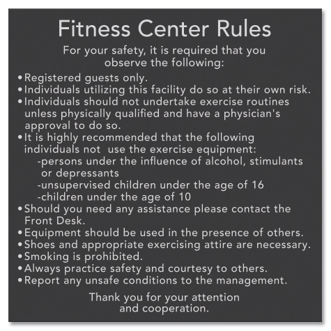 Fitness Center Rules Sign
