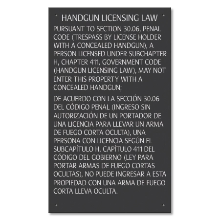 Handgun Licensing Law Sign (30.06) - Concealed