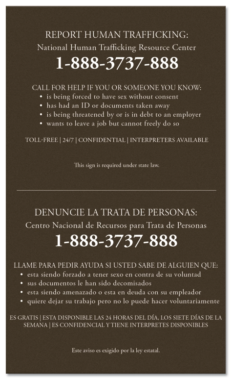 Maryland Code - Human Trafficking Notice - Acrylic Material