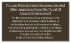 Miami Beach, FL: Housekeeper Protection Notice - Self Adhesive - 8 Pk