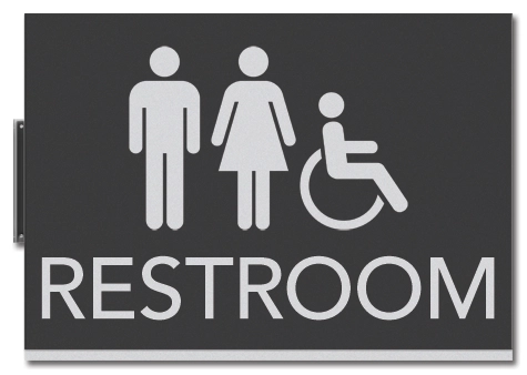 Restroom Flag Sign w/ Unisex & ISA Symbols