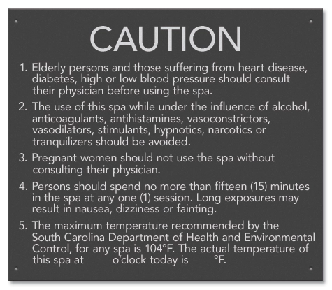 State Pool & Spa Signs - Spa Rules - South Carolina Compliant