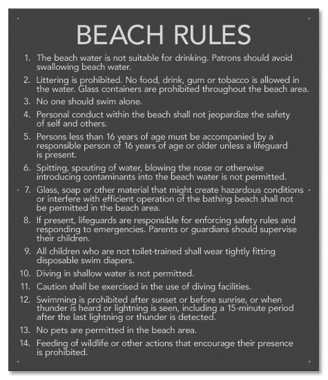 State Pool Sign - Beach Rules - Illinois Compliant