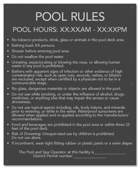 State Pool Sign - Pool Rules - DC Compliant