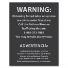 Texas Code - Human Trafficking Notice - Acrylic Material