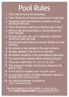 South Carolina Pool Rules Sign