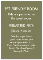 North Carolina Pet-Friendly Room Sign - (Pack of 10)