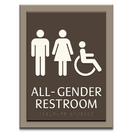 All-Gender Restroom Sign w/Male, Female & ISA Symbols