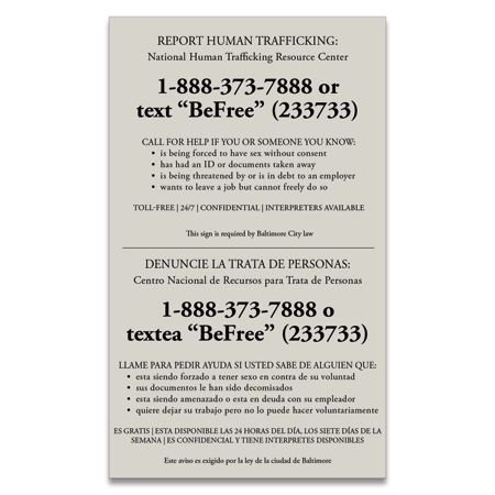 Baltimore, MD Large Human Trafficking Sign - Celtec