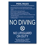 Pool Rules Sign w/ 4" No Diving Symbol