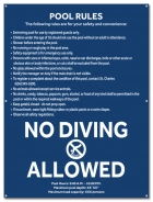Pool Rules Sign w/ 5" No Diving Symbol